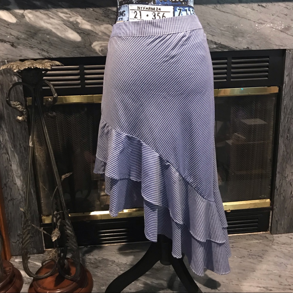 A New Day Ruffled Asymmetrical Stripped Skirt Blue